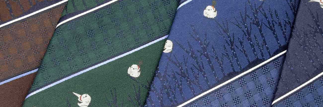 KINSHOKUネクタイ　白樺とシマエナガモチーフチェックストライプの画像