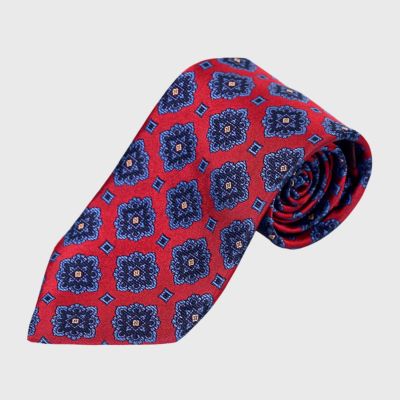 極美品】Brioni ワインレッド 幾何学小紋 ネクタイ