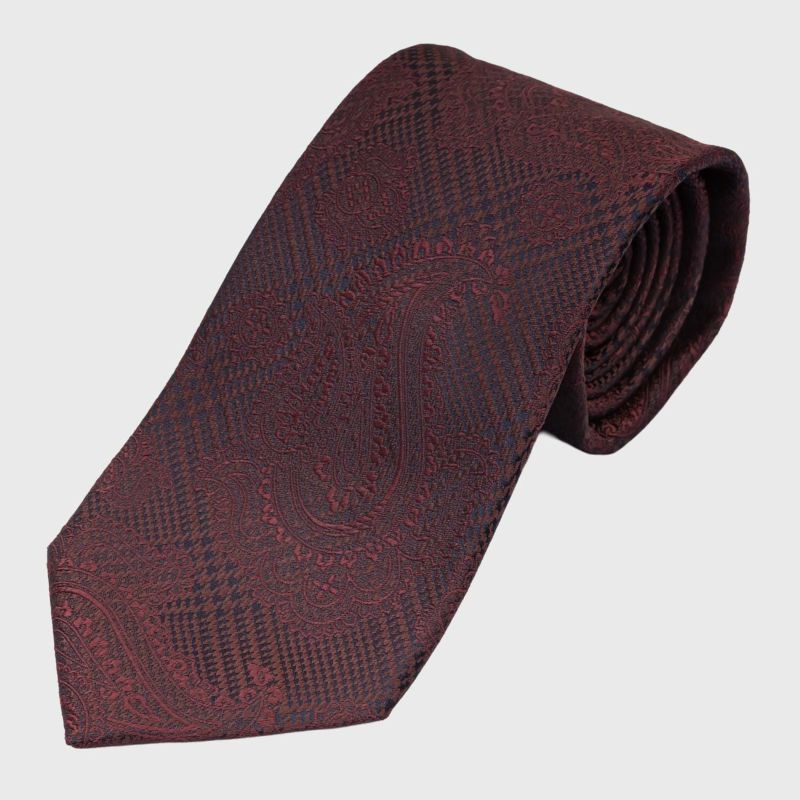 KINSHOKUネクタイ 西陣織ソリッドチェックペイズリー・ワイン