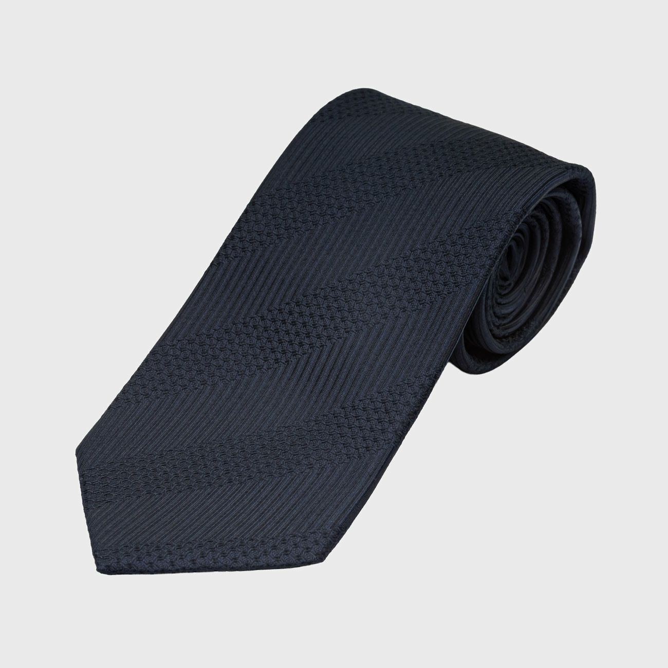 KINSHOKUネクタイ 西陣織ソリッド凹凸ストライプ・ネイビー