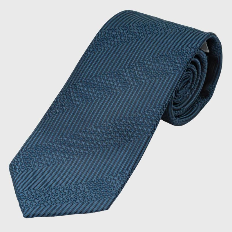 KINSHOKUネクタイ 西陣織ソリッド凹凸ストライプ・ブルー