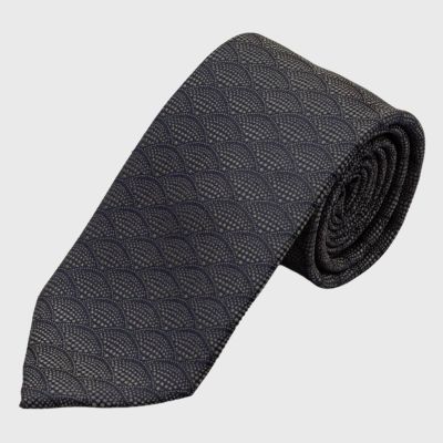 KINSHOKUネクタイ 純国産ジオメトリック青海波・グレー