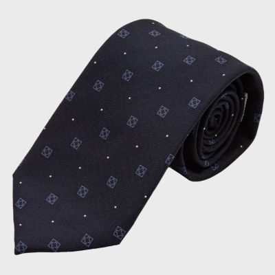 KINSHOKUネクタイ 純国産三崩し小紋・ネイビー