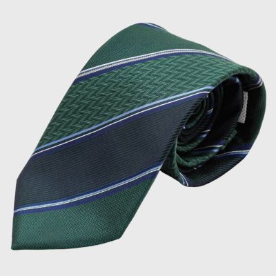 KINSHOKUネクタイ 純国産杉綾ストライプ・グリーン